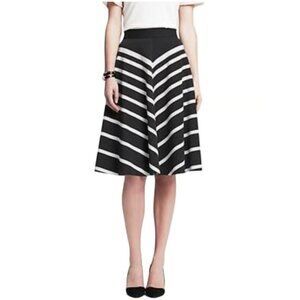 Banana Republic Black Striped Midi Skirt Ponte Knit Size 14 Chevron Fall Winter